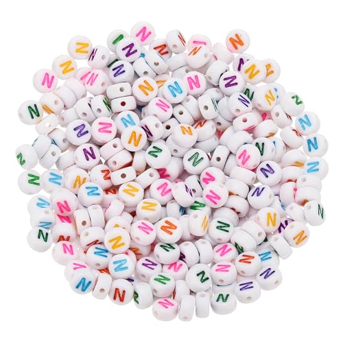 PATIKIL Runde Buchstabenperlen, 300 Stück Buchstabe N Acryl Alphabetperlen Weiße Perlen mit farbigen Buchstaben für die Schmuckherstellung Armbänder Halsketten DIY, Multicolor von PATIKIL