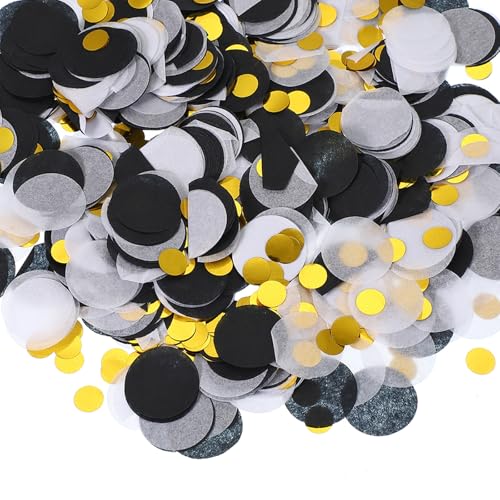 PATIKIL Runde Papierschnipsel Konfetti 1 Zoll, Tischkonfetti Kreis Punkte für Hochzeit Geburtstagsfeier Ballondekorationen (1,76 oz), Schwarz/Weiß/Gold von PATIKIL