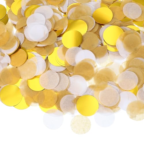 PATIKIL Runde Papierschnipsel Konfetti 1 Zoll, Tischkonfetti Kreis Punkte für Hochzeit Geburtstagsfeier Ballondekorationen (1,76 oz), Weiß/Gold von PATIKIL