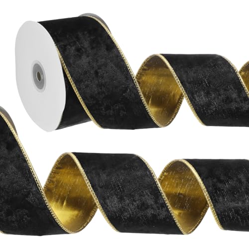PATIKIL Samtband Schwarz, 6.3mm x 9m Geschenkband Samtiges Goldbasis Satinband, Einseitiges Samtborte Schleifenband für DIY Basteln Schleifen Dekoration Handwerk Kränze Weihnacht von PATIKIL