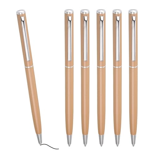 PATIKIL Schlanker metallischer Kugelschreiber, 6 Stück schwarze Tinte 1mm mittlere Spitze Kugelschreiber, einziehbar, für Geschäfts- und Bürobedarf, Hochzeit Gästebuch, Goldton von PATIKIL