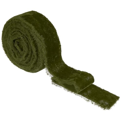 PATIKIL Schleifenband Samtband Glas Grün, 2.5cm x 2.7m Geschenkband Handgefertigtes Ausgefranste Kanten Satinband für DIY Schleifen Geschenk Verpacken Hochzeit Sträuße Urlaub Dekor von PATIKIL