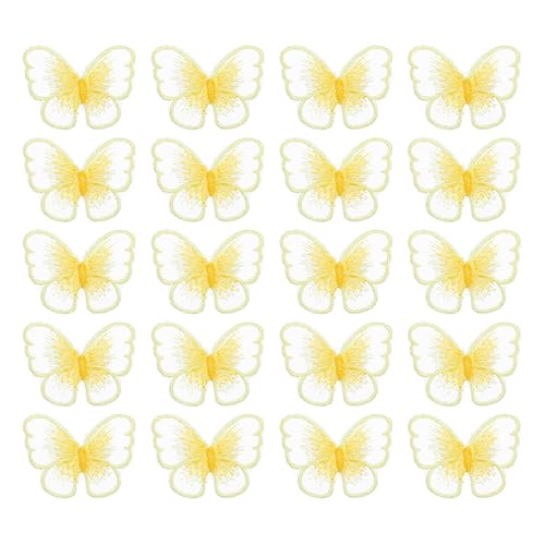 PATIKIL Schmetterling Spitze Applikation 30Stk Schmetterling Aufnäher Spitze Stoff Schmetterling Applikation Aufnäher Stickerei Garnitur für Kleidung Kleider Hochzeit Handwerk L Gelb von PATIKIL