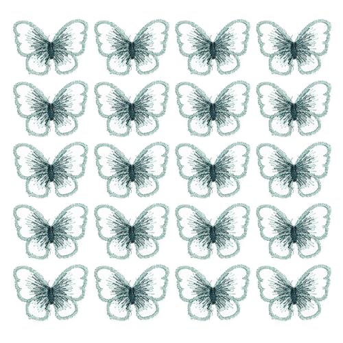 PATIKIL Schmetterlings-Spitzenapplikation, 30 Stück Schmetterlings-Patches aus Spitzenstoff, Schmetterlings-Applikationen zum Aufbügeln für Kleidung, Kleider, Hochzeitsbasteln, 3x4cm, Grün von PATIKIL