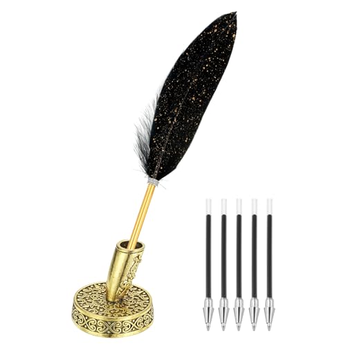 PATIKIL Schwarze Feder-Kugelschreiber Großhandel, Metallhalter Schwarze Tinte Vintage Feder Schreibkugelschreiber mit 5 Stück Nachfüllung für Büro, Hochzeit Unterschrift. PATIKIL Schwarze Feder-Kugelschreiber Großhandel, Metallhalter Schwarze Tinte Vintage Feder Schreibkugelschreiber mit 5 Stück Nachfüllung für Büro, Hochzeit Unterschrift. von PATIKIL