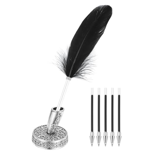 PATIKIL Schwarze Feder-Kugelschreiber Großhandel, Metallhalter Schwarze Tinte Vintage Federkiel-Kugelschreiber mit 5 Stück Nachfüllung für Büro, Hochzeit Unterschrift. PATIKIL Schwarze Feder-Kugelschreiber Großhandel, Metallhalter Schwarze Tinte Vintage Federkiel-Kugelschreiber mit 5 Stück Nachfüllung für Büro, Hochzeit Unterschrift. von PATIKIL