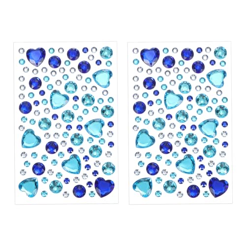 PATIKIL Selbstklebende Strassaufkleber, 2 Stück Gesichtsjuwelen-Aufkleber Kristallherz-Verzierungsbogen für Basteln Nageldekoration Make-up DIY, Blau von PATIKIL