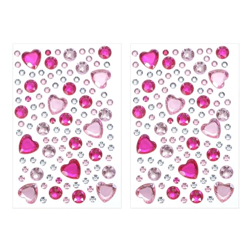 PATIKIL Selbstklebende Strasssticker, 2 Stück Gesichtsjuwelensticker Kristallherz-Verzierungsbogen für Basteln Nageldekoration Make-up DIY, Pink/Rot von PATIKIL