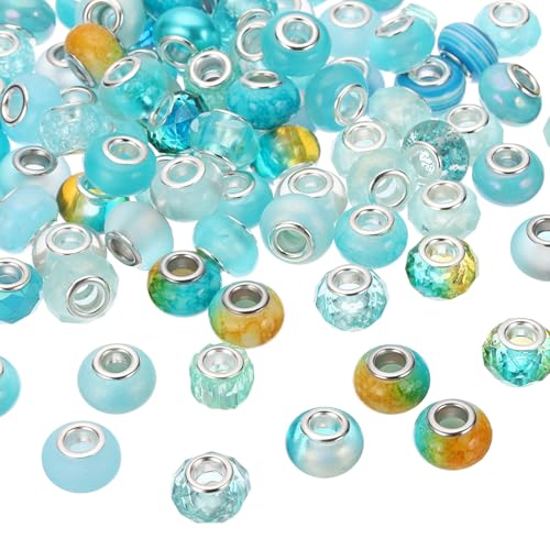 PATIKIL Sortierte europäische Handwerksperlen, 100 Stück Großlochperlen Glas Handwerk Spacer Perlen für Stift DIY Handwerk Armband Schmuckherstellung, Seeblau PATIKIL Sortierte europäische Handwerksperlen, 100 Stück Großlochperlen Glas Handwerk Spacer Perlen für Stift DIY Handwerk Armband Schmuckherstellung, Seeblau von PATIKIL