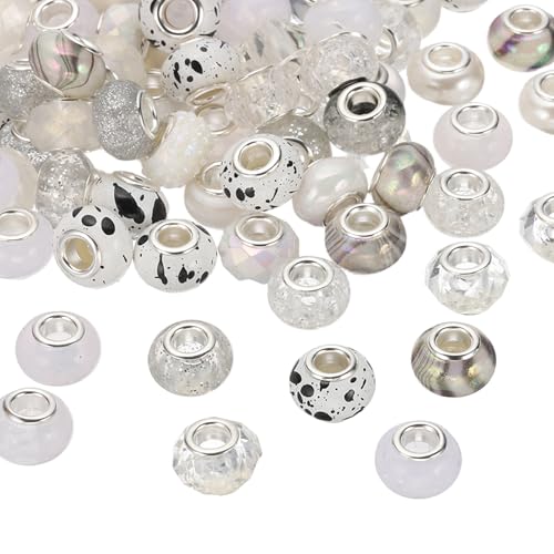 PATIKIL Sortierte europäische Handwerksperlen, 100 Stück Großlochperlen Glas Handwerk Spacer Perlen für Stift DIY Handwerk Armband Schmuckherstellung, Weiß von PATIKIL