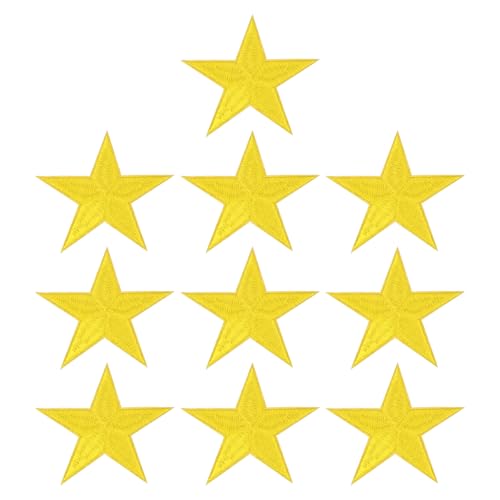 PATIKIL Stern Aufbügeln Patches, 10 Stück Stern Aufnäher Applikationen zum Aufbügeln oder Aufnähen für Kleidung Jacken Hut Rucksack Reparatur Dekorationen, Gelb, 3" x 2.8" von PATIKIL