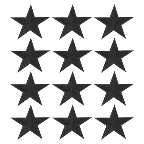 PATIKIL Stern Aufbügeln Patches, 12 Stück Stern Aufnäher Applikationen zum Aufbügeln für Kleidung Jacken Hut Rucksack Reparatur Dekorationen, Schwarz, 3,2" x 3,2" von PATIKIL