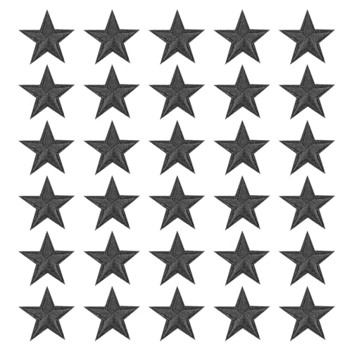 PATIKIL Stern Aufbügeln Patches, 30 Stück Stern Aufnäher Applikationen zum Aufbügeln für Kleidung Jacken Hut Rucksack Reparatur Dekorationen, Schwarz, 1" x 1" von PATIKIL