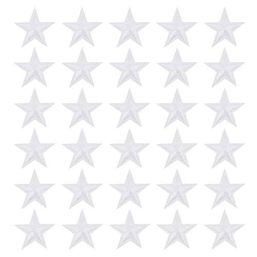 PATIKIL Stern Aufbügeln Patches, 30 Stück Stern Aufnäher Applikationen zum Aufbügeln oder Aufnähen für Kleidung Jacken Hut Rucksack Reparatur Dekorationen, Weiß, 1" x 1" von PATIKIL