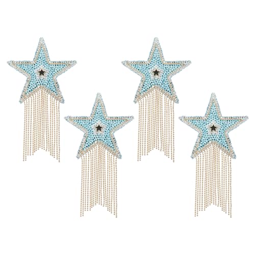 PATIKIL Stern Strass-Patches, 4 Stück Sternform Bügelaufnäher Strass-Applikation Glitzer Kristall-Patches mit Goldquaste für Schuhe Kleidung Hosen Taschen, Blau von PATIKIL