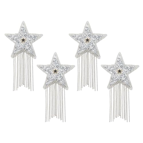 PATIKIL Stern Strass-Patches, 4 Stück Sternform Bügelaufnäher Strass-Applikation Glitzer Kristall-Patches mit Silberquaste für Schuhe Kleidung Hosen Taschen, Silberton PATIKIL Stern Strass-Patches, 4 Stück Sternform Bügelaufnäher Strass-Applikation Glitzer Kristall-Patches mit Silberquaste für Schuhe Kleidung Hosen Taschen, Silberton von PATIKIL