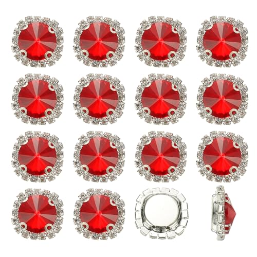 PATIKIL Strass-Knöpfe, flache Rückseite, zum Aufnähen mit Kristallen, Glas, Metallbasis, Krallen-Edelsteine für Handwerk, Kleidung, Schuhe, Hüte, Taschen, Rot, 16 Stück von PATIKIL