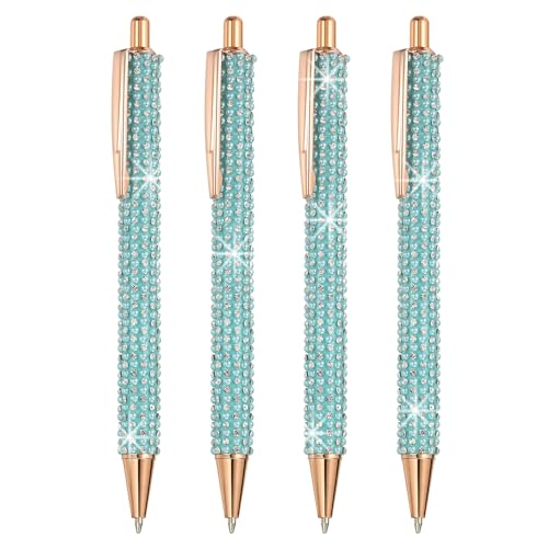 PATIKIL Strass Metall Kugelschreiber, 4er Pack Kristall Perlen Stifte Schwarz Tinte 1,0mm Spitze Glitzernd für Frauen Geschenk Büro Notizen Tagebuch, Blau von PATIKIL