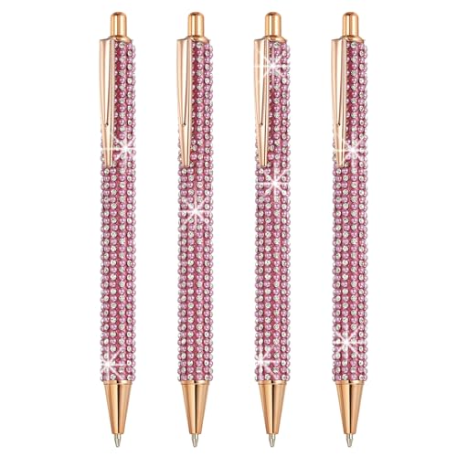 PATIKIL Strass Metall Kugelschreiber, 4er Pack Kristall Perlen Stifte Schwarz Tinte 1,0mm Spitze Glitzernd für Frauen Geschenk Büro Notizen Tagebuch, Hellrosa Rot von PATIKIL