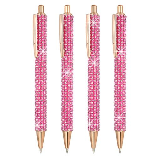 PATIKIL Strass Metall Kugelschreiber, 4er Pack Kristall Perlen Stifte Schwarz Tinte 1,0mm Spitze Glitzernd für Frauen Geschenk Büro Notizen Tagebuch, Rosarot von PATIKIL
