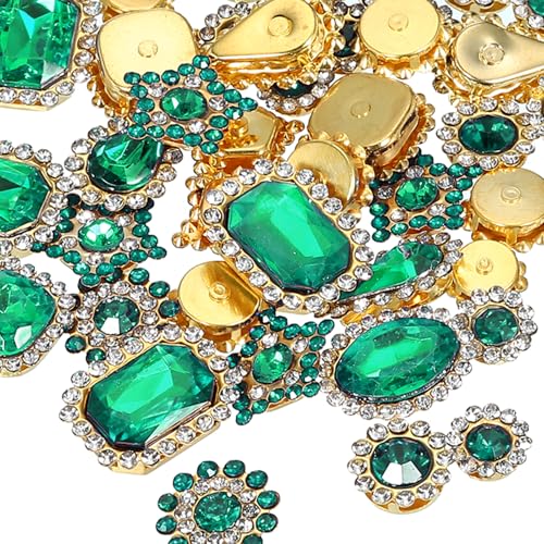 PATIKIL Strasssteine zum Aufnähen, 50 Stück gemischte Formen Glassteine Metallbasis Blumenkralle Strasssteine für Bastelarbeiten Schuhe Kleid, Dunkelgrün (0,9-1,9 cm) von PATIKIL