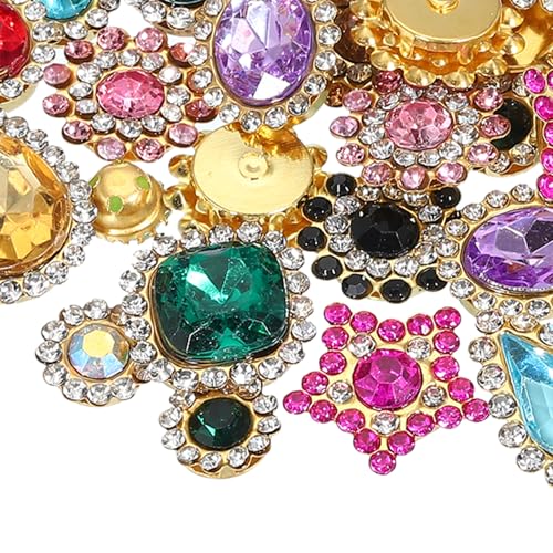 PATIKIL Strasssteine zum Aufnähen, 50 Stück gemischte Formen Glassteine Metallbasis Blumenkralle Strasssteine für Bastelarbeiten Schuhe Kleid, Multicolor (0,9-1,9 cm) von PATIKIL