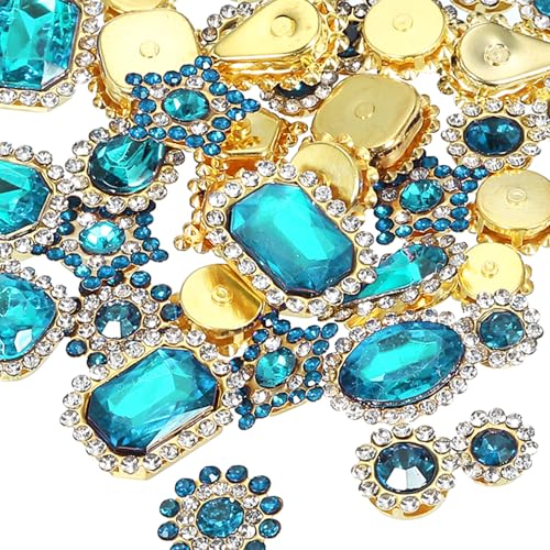 PATIKIL Strasssteine zum Aufnähen, 50 Stück gemischte Formen Glassteine Metallbasis Blumenkrallen-Strasssteine für Bastelarbeiten Schuhe, Blau (0,9-1,9 cm) von PATIKIL