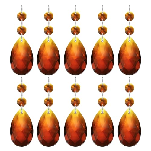 PATIKIL Tränenförmige Kristalllüsteranhänger Perlen, 10er Pack 85mm Länge 38mm Lüsterprismen Teile Verzierungen Hängende Perlen für DIY Kunsthandwerk Dekoration, Bernstein von PATIKIL