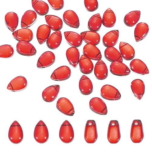 PATIKIL Tropfen Kristall Tschechische Glas Perlen 50Stk Böhmen Kristall Perlen Vielseitig Klar Regentropfen Kristall Perlen für Mosaike Basteln Schmuck Herstellen Rot 6x9mm von PATIKIL