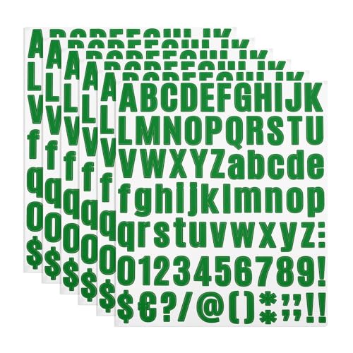 PATIKIL Vinyl Buchstaben Zahlen Aufkleber Set, 486 Stück 6 Blätter Selbstklebende Aufkleber für Briefkastenschild Adresse DIY Bastelkarten (Dunkelgrün) von PATIKIL