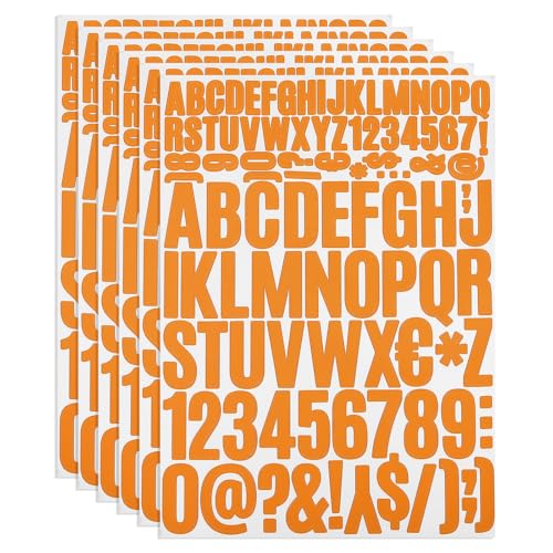 PATIKIL Vinyl Buchstaben Zahlen Aufkleber Set, 612 Stück 6 Blätter Selbstklebende Aufkleber für Briefkastenschild Adresse DIY Bastelkarten (Orange) von PATIKIL