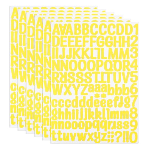 PATIKIL Vinyl Buchstaben Zahlen Aufkleber Set, 756 Stück 6 Blätter Selbstklebende Aufkleber für Briefkastenschild Adresse DIY Bastelkarten (Gelb) von PATIKIL