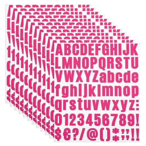 PATIKIL Vinyl Buchstaben Zahlen Aufkleber Set, 972 Stück 12 Blätter Selbstklebende Aufkleber für Briefkastenschild Adresse DIY Bastelkarten (Fuchsia) von PATIKIL