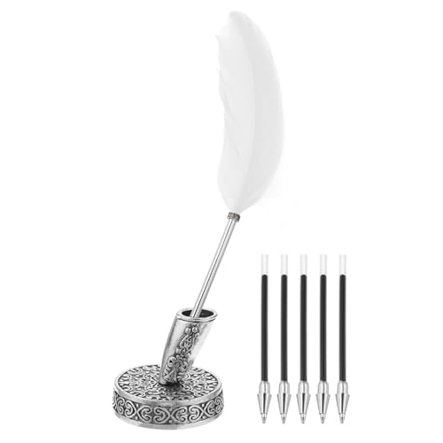 PATIKIL Weiße Feder-Kugelschreiber Großhandel, Metallhalter Schwarz Tinte Vintage Federkiel-Kugelschreiber mit 5 Stück Nachfüllung für Büro, Hochzeit Unterschrift. PATIKIL Weiße Feder-Kugelschreiber Großhandel, Metallhalter Schwarz Tinte Vintage Federkiel-Kugelschreiber mit 5 Stück Nachfüllung für Büro, Hochzeit Unterschrift. von PATIKIL