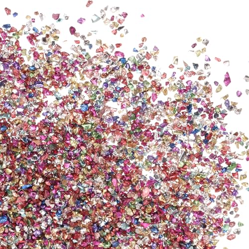 PATIKIL Zerquetschtes Glas Glitzert, 2-4 mm Bunte Unregelmäßige Glasstücke Chunky Glas Glitzert Steine für Nagelkunst DIY Handwerk Schmuck, Mehrfarbig von PATIKIL
