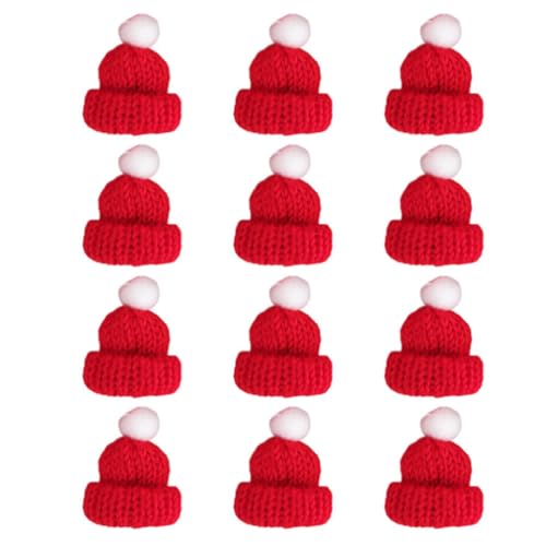 PATKAW 12 Stück Gewebte Mini-Mütze Gestrickte Weihnachtsmütze Handarbeitszubehör Kleidungsdekoration Mini-Strick-Weihnachtsmütze Kleine Weihnachtsmann-Mütze Weihnachtsparty-Hut-Ornament von PATKAW
