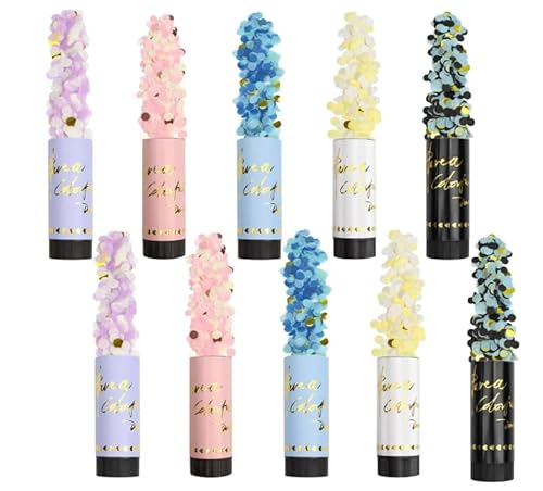 12 Stück Konfettikanone 6 Farben，Papier Konfetti Shooter，Konfetti Kanone Biologisch Abbaubar,hochzeit Gender Reveal Kanone mit drehbarem schwarzem Drehteller nach links für Weihnachten Jahrestag von PATRICKWHITE