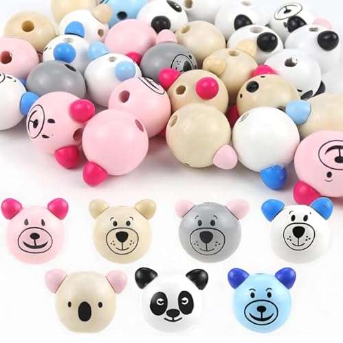 30 Stück Holzperlen mit Gesicht, Koala Bär Panda Gesicht Holzperlemit Loch,Bärenkopf Holzperlen,Holzkugeln für Sorgenwurm,Natur DIY Basteln Zur Herstellung von Quasten,Armbändern von PATRICKWHITE
