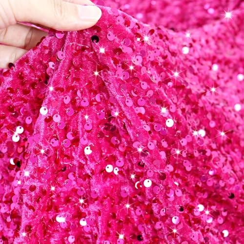 PATYDEST Paillettenstoff 91 cm, Hot Pink - Samt für Hochzeitskostüme, Glitzernder Bestickter Stoff zum Nähen, Sequenzmaterial für DIY PATYDEST Paillettenstoff 91 cm, Hot Pink - Samt für Hochzeitskostüme, Glitzernder Bestickter Stoff zum Nähen, Sequenzmaterial für DIY von PATYDEST