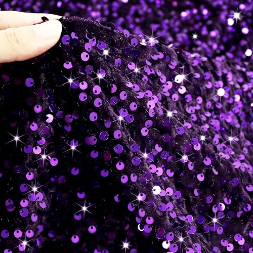 PATYDEST Violetter Paillettenstoff, 91 cm, Samt, Paillettenstoff, metallische Meerjungfrauen-Stoffe, Glitzermaterial zum Quilten, funkelnder Stretch-Stoff, Pailletten für handgefertigte Kleider PATYDEST Violetter Paillettenstoff, 91 cm, Samt, Paillettenstoff, metallische Meerjungfrauen-Stoffe, Glitzermaterial zum Quilten, funkelnder Stretch-Stoff, Pailletten für handgefertigte Kleider von PATYDEST