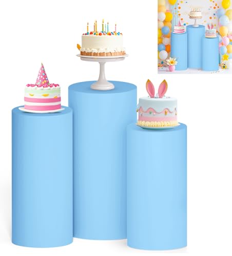 PATYDEST Zylinderständerabdeckungen für Party, 3er-Set, Babyblau, Spandex, Zylinderständerabdeckungen für Metallzylinderständer, elastisch, rund, Zylindersockel, Abdeckung für Geburtstag, Hochzeit, PATYDEST Zylinderständerabdeckungen für Party, 3er-Set, Babyblau, Spandex, Zylinderständerabdeckungen für Metallzylinderständer, elastisch, rund, Zylindersockel, Abdeckung für Geburtstag, Hochzeit, von PATYDEST