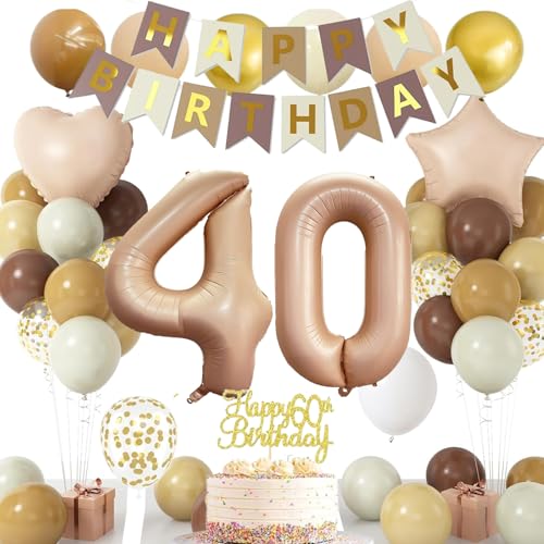 Geburtstagsdeko 40 Frau Männer Beige Gold Deko 40. Geburtstag mit Banner 40 Girlande Zahl 40 Luftballons Retro Weiß Gold Party Ballons Tortendeko für 40 Geburtstag Dekorations von PATYVOR