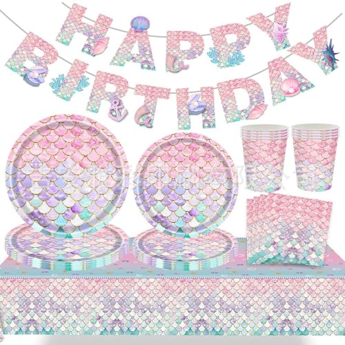 Meerjungfrau Partygeschirr für Mädchen, Geburtstag Meerjungfrau Papier Teller Servietten Tassen Tischdecke Set, Meerjungfrau Geburtstag Party Dekorationen für Meerjungfrau Geburtstag Baby Shower Deko Meerjungfrau Partygeschirr für Mädchen, Geburtstag Meerjungfrau Papier Teller Servietten Tassen Tischdecke Set, Meerjungfrau Geburtstag Party Dekorationen für Meerjungfrau Geburtstag Baby Shower Deko von PATYVOR