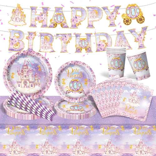 Prinzessin Geburtstag Partygeschirr Set für Mädchen, Lila Geburtstag Prinzessin Schloss Geburtstag Teller und Servietten Tischdecke für Mädchen Märchenprinzessin Schloss Thema Party-Dekorationen Prinzessin Geburtstag Partygeschirr Set für Mädchen, Lila Geburtstag Prinzessin Schloss Geburtstag Teller und Servietten Tischdecke für Mädchen Märchenprinzessin Schloss Thema Party-Dekorationen von PATYVOR
