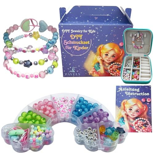 PAVELS Perlen zum Auffädeln Kinder Schmuck zum Basteln DIY Regenbogen Rainbow Perlenset Geschenkidee für Mädchen 4 5 6 7 8 9 10 Jahre von PAVELS