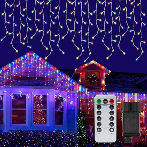 PAVIBOIN Lichterkette Eisregen Außen 10M 400 LED Weihnachtsbeleuchtung Außen mit Fernbedienung, Timer, Wasserdicht IP44, 8 Modi Beleuchtung Lichterkette weihnachten für Außen und Inner von PAVIBOIN