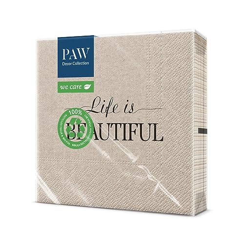 PAW - Servietten 3-lagig (33 x 33 cm) I 20 Stück I Perfekt für Geburtstage, Partys, Kommunion und Feiern I Papierservietten mit Natur Motiv I Umweltschutz, Beschriftung I Beautiful Life von PAW Decor Collection