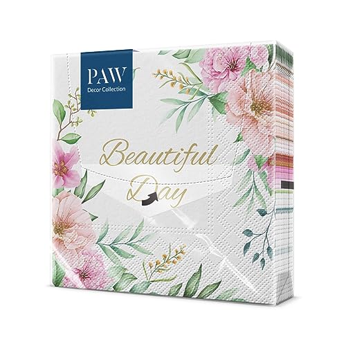 PAW - Servietten 3-lagig (33 x 33 cm) I 20 Stück I Perfekt für Geburtstage, Partys, Hochzeiten, Kommunion und Feiern I Papierservietten Bunt - Blätter, Blumen, Rahmen, Ornament I Special Flowers von PAW Decor Collection