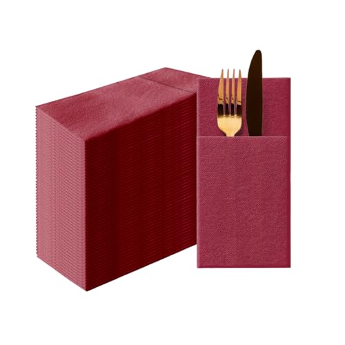 PAW - Airlaid Pocket Servietten (39 x 40 cm) I 50 Stück I Einfarbig I Stoffähnlich I Elegante Tischdekoration I HoReCa I Zu Anlässen wie Hochzeiten, Feiern, Weihnachten I Unicolor: Bordeaux von PAW Decor Collection