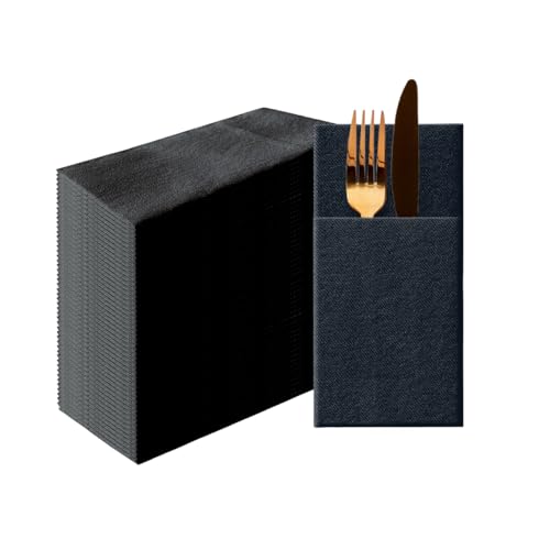 PAW - Besteckservietten aus Airlaid - Stoffähnlich (39 x 40 cm 1/8 falz) | 50 Stück | HoReCa | Ideal für Hochzeit, Taufe, Kommunion, Geburtstag | Serviettentaschen für Besteck | Schwarz von PAW Decor Collection